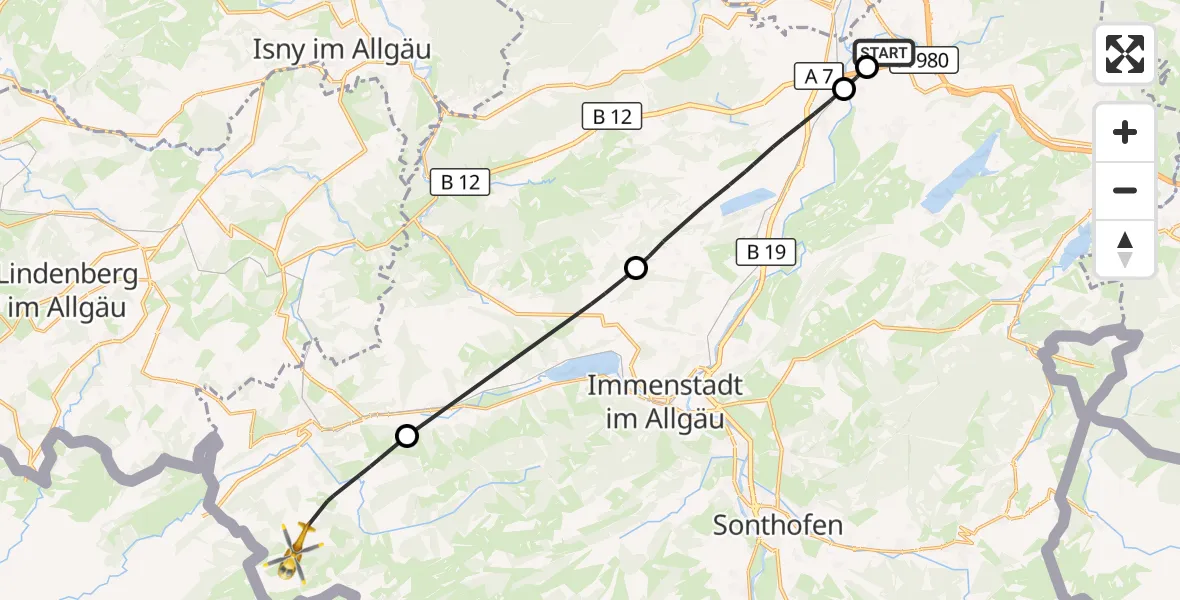 Flugroute Rettungshubschrauber Kempten-Durach Flugplatz - Oberstaufen, 31 Juli 2026, 10:51