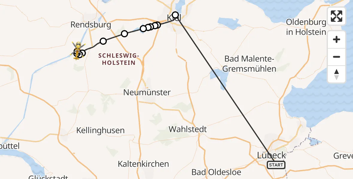 Flugroute Ambulanzhubschrauber Lübeck - Hörsten, 31 Juli 2026, 10:51