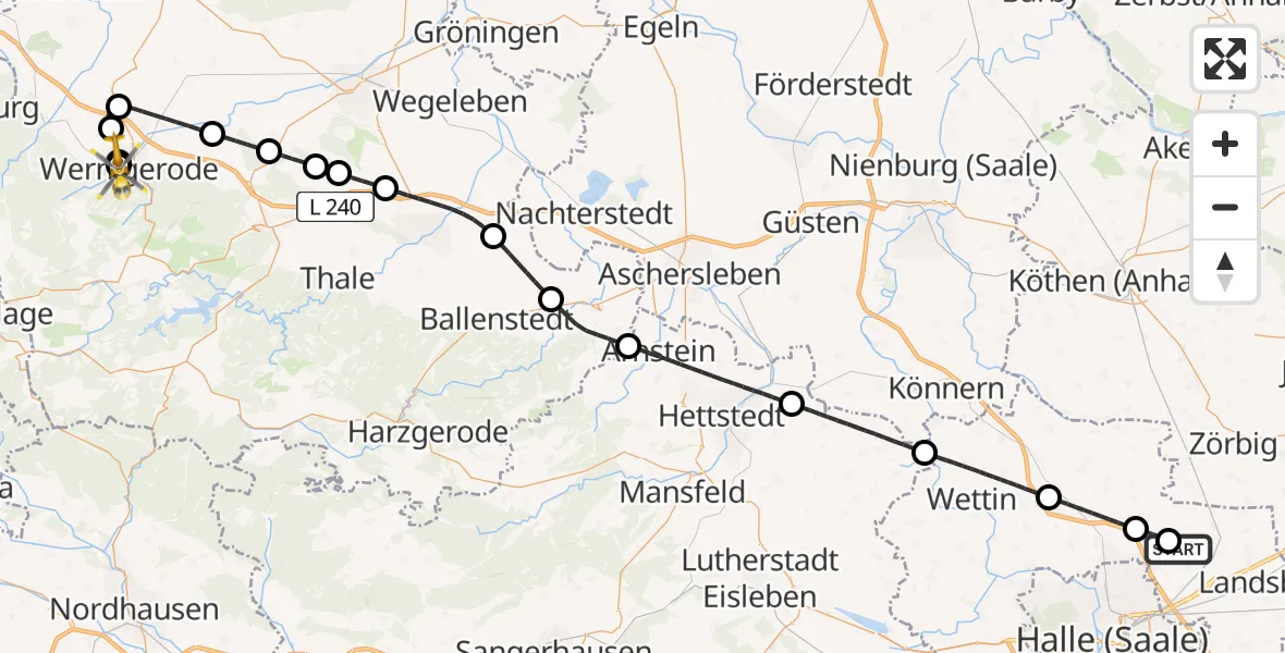 Flugroute Rettungshubschrauber Halle-Oppin Flugplatz - Harz Hospital Wernigerode, 31 Juli 2026, 10:52