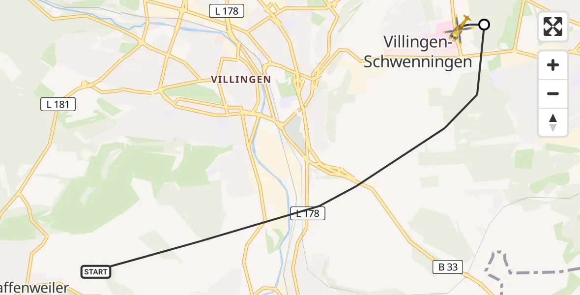 Flugroute Ambulanzhubschrauber Villingen-Schwenningen - DRF Air Rescue Station Villingen-Schwenningen Hubschrauberlandeplatz (Christoph 11), 31 Juli 2026, 11:03
