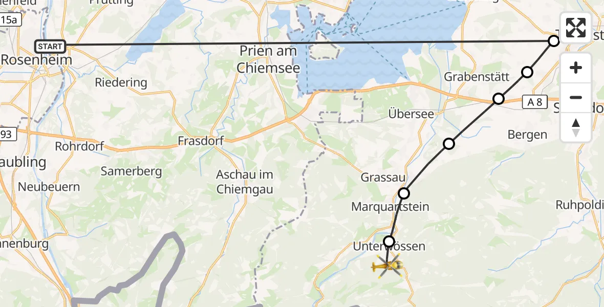 Flugroute Rettungshubschrauber Stephanskirchen - Unterwössen, 31 Juli 2026, 11:08