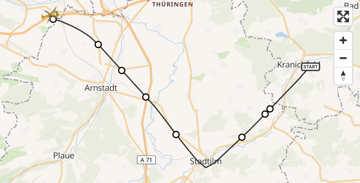Flugroute Rettungshubschrauber Kranichfeld - Nesse-Apfelstädt, 31 Juli 2026, 11:10