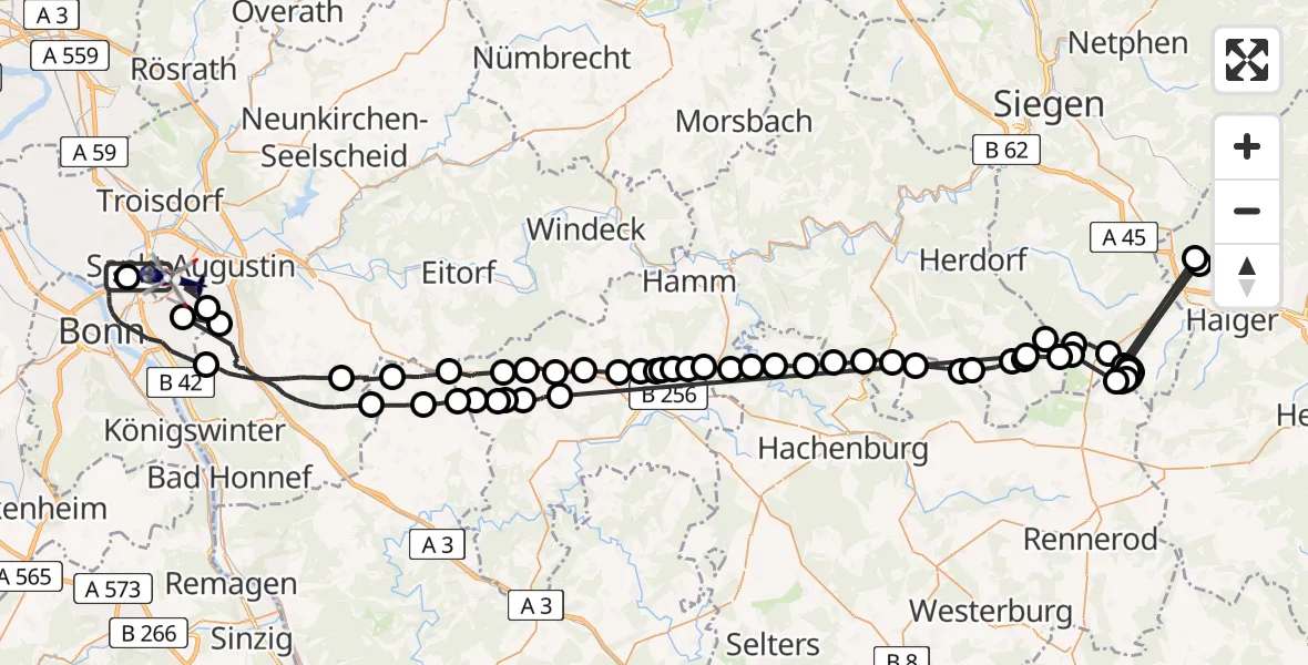 Flugroute Polizeihubschrauber Sankt Augustin - Sankt Augustin, 31 Juli 2026, 11:12