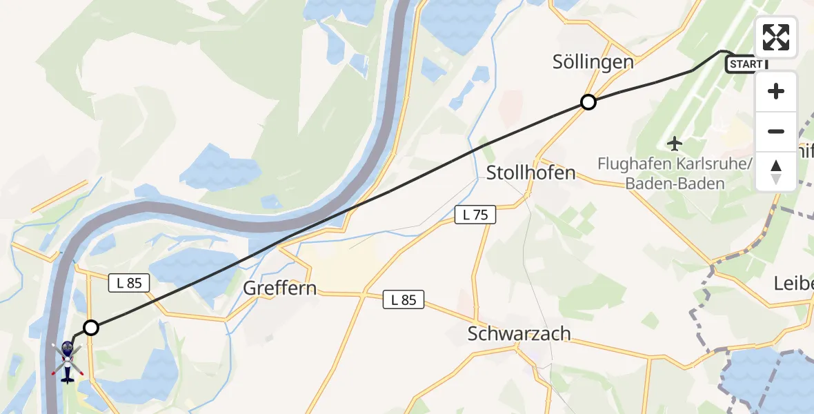 Flugroute Polizeihubschrauber Karlsruhe Baden-Baden Flughafen - Lichtenau, 31 Juli 2026, 11:15