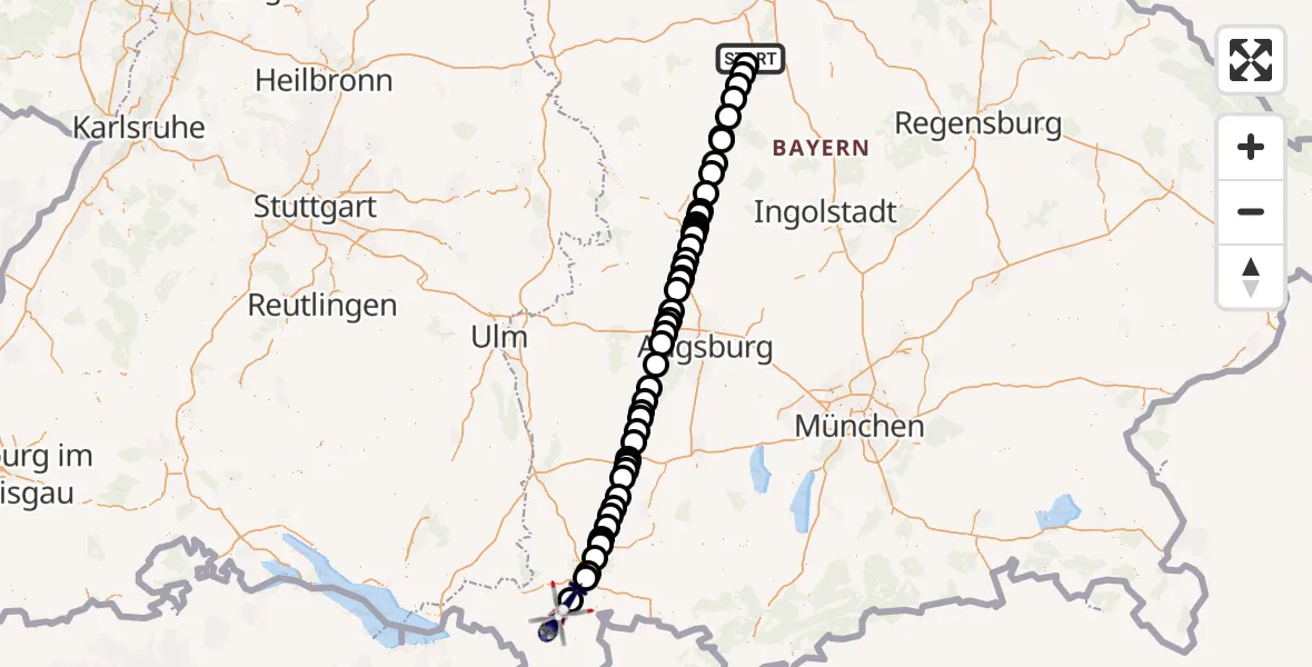 Flugroute Polizeihubschrauber Roth - Rettenberg, 31 Juli 2026, 11:18