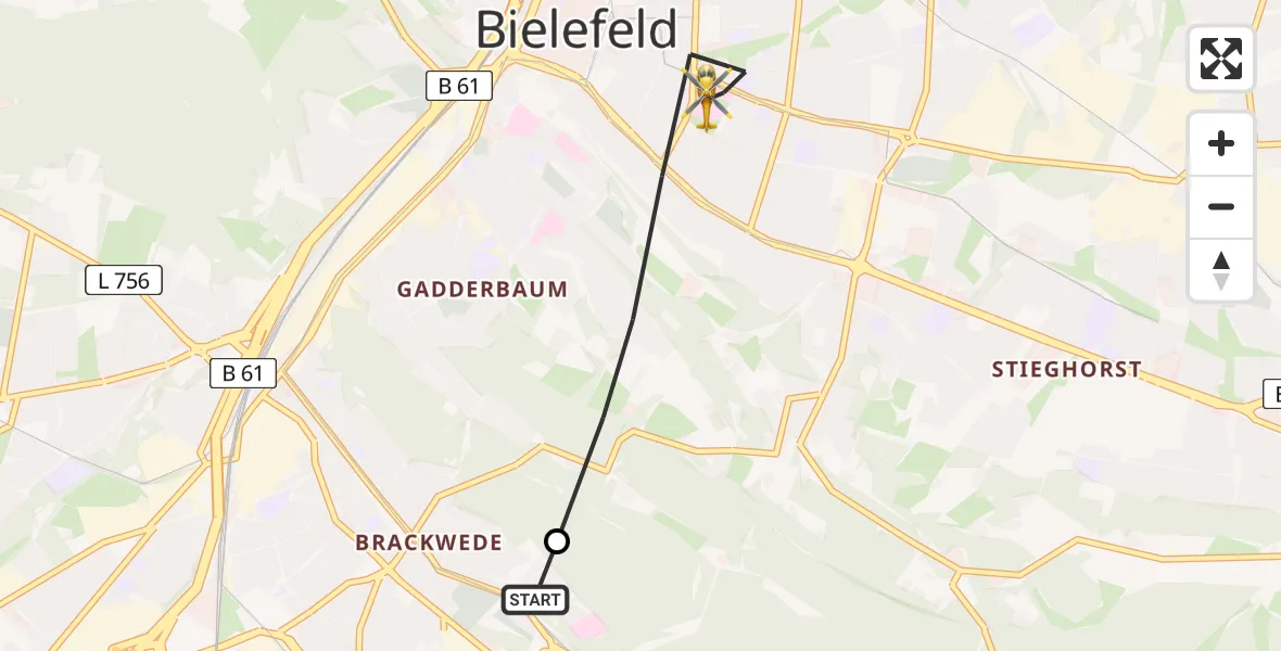 Flugroute Rettungshubschrauber Luftrettungszentrum Bielefeld - Bielefeld, 31 Juli 2026, 11:19