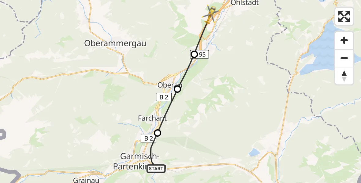 Flugroute Rettungshubschrauber Garmisch-Partenkirchen - Eschenlohe Flugplatz, 31 Juli 2026, 11:21