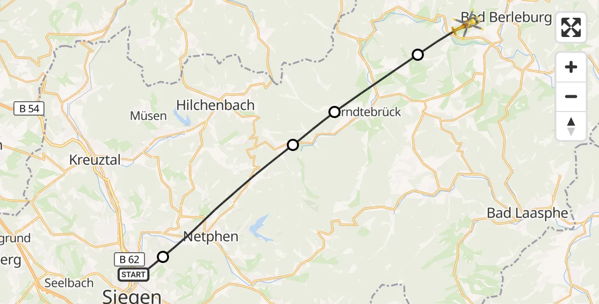 Flugroute Rettungshubschrauber Siegen - Bad Berleburg, 31 Juli 2026, 11:30