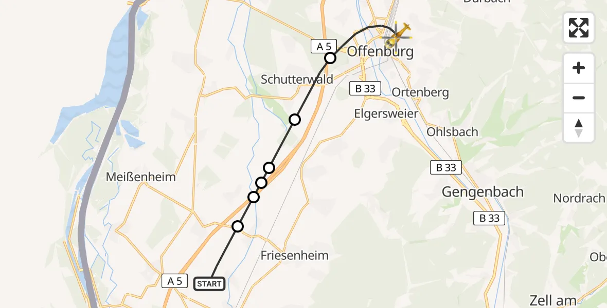 Flugroute Rettungshubschrauber Lahr Flughafen - Offenburg, 31 Juli 2026, 11:31