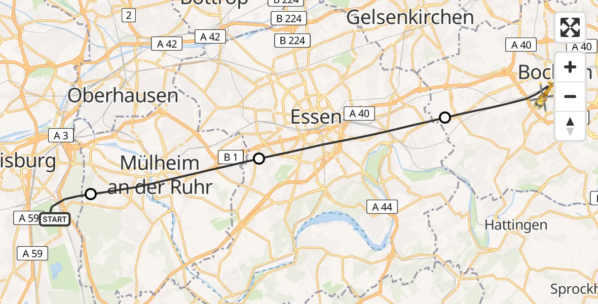 Flugroute Rettungshubschrauber Duisburg - Bochum, 31 Juli 2026, 11:31
