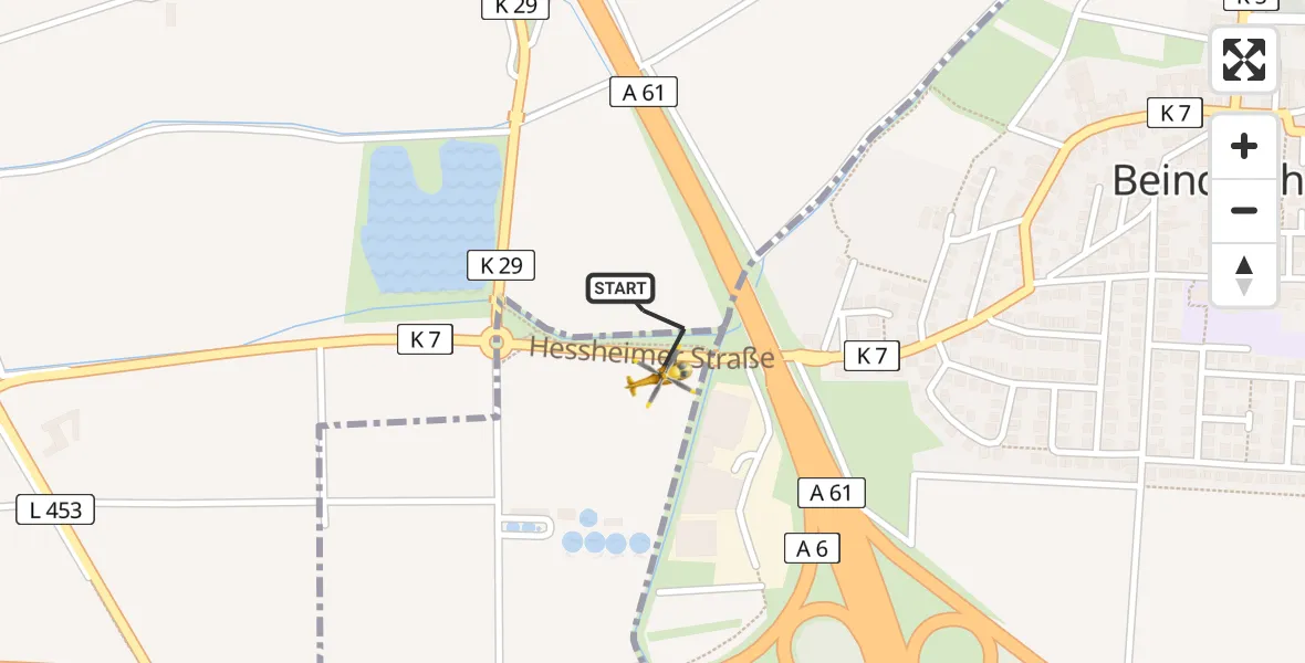 Flugroute Rettungshubschrauber Beindersheim - Beindersheim, 31 Juli 2026, 11:33