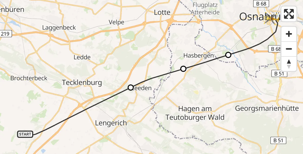 Flugroute Ambulanzhubschrauber Lengerich - Osnabrück, 31 Juli 2026, 11:40