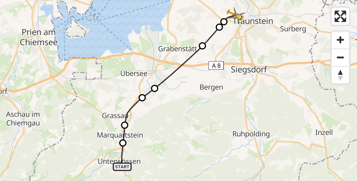Flugroute Rettungshubschrauber Unterwössen - Traunstein, 31 Juli 2026, 11:42