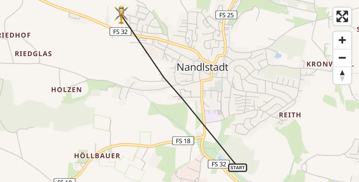 Flugroute Rettungshubschrauber Nandlstadt - Nandlstadt, 31 Juli 2026, 11:44