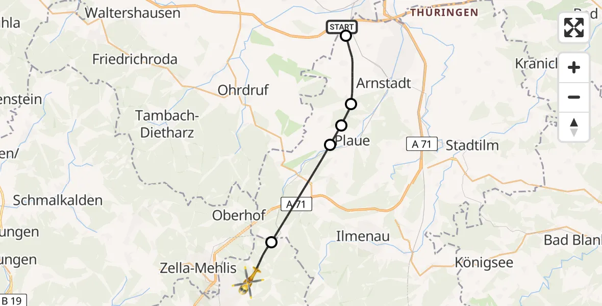 Flugroute Rettungshubschrauber Nesse-Apfelstädt - Suhl, 31 Juli 2026, 11:54