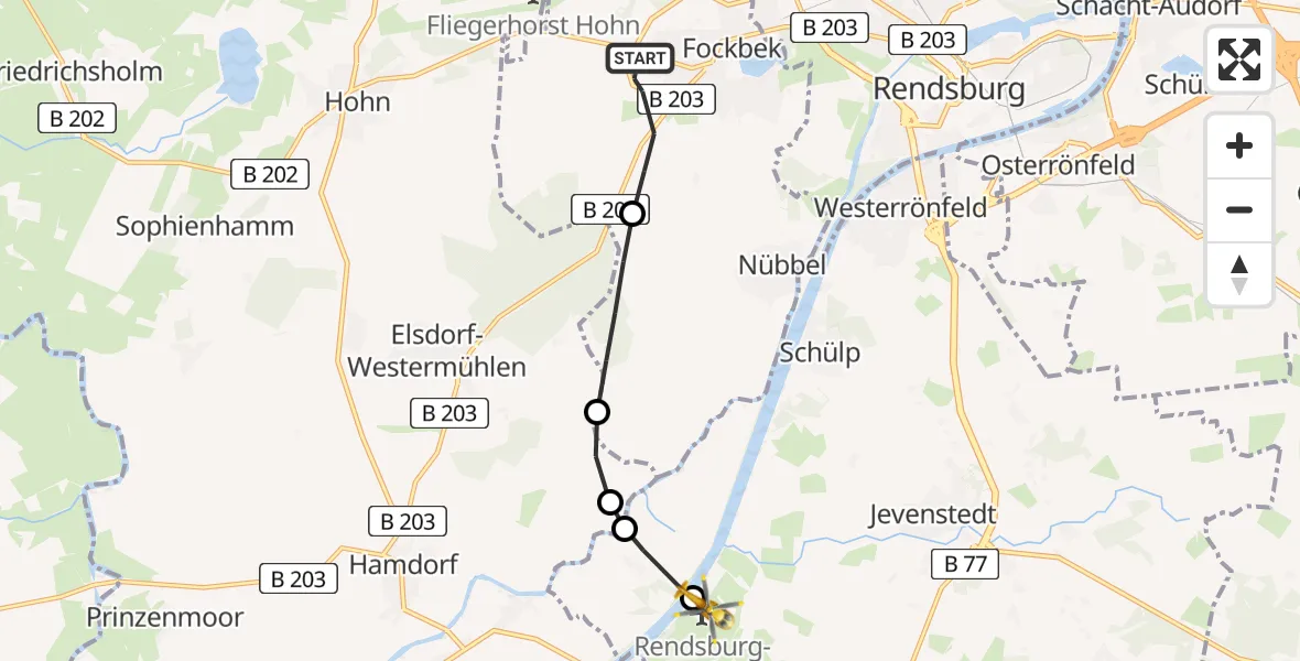 Flugroute Ambulanzhubschrauber Fockbek - Rendsburg-Schachtholm Flugplatz, 31 Juli 2026, 11:58