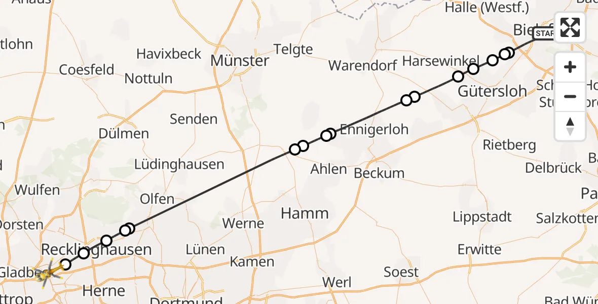 Flugroute Rettungshubschrauber Bielefeld - Gelsenkirchen, 31 Juli 2026, 11:59