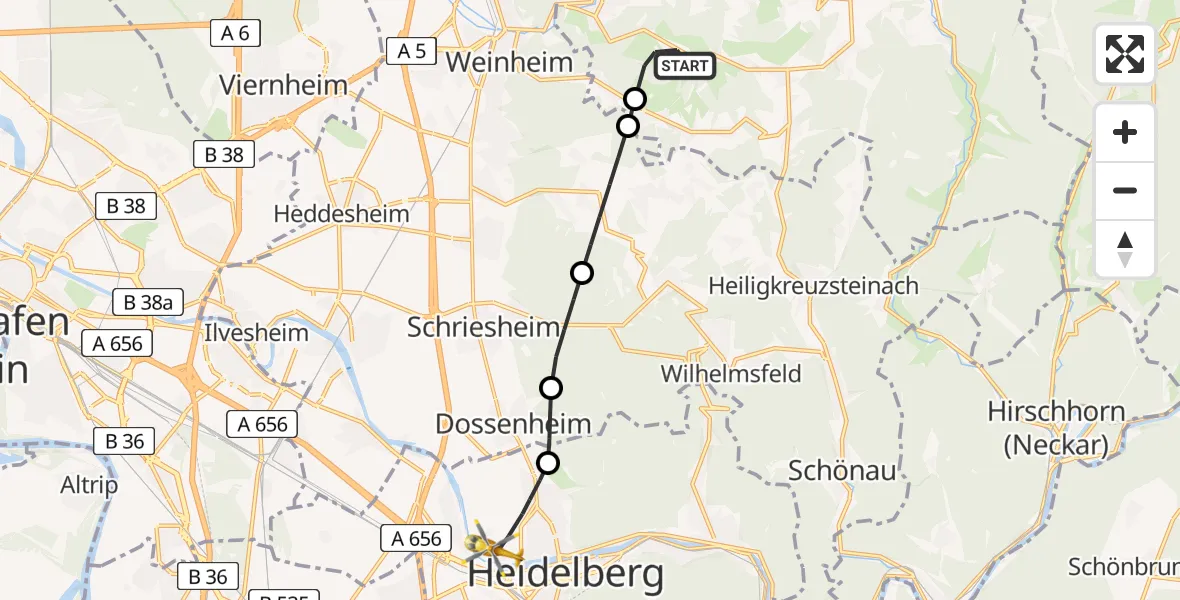 Flugroute Rettungshubschrauber Birkenau - Heidelberg, 31 Juli 2026, 12:05