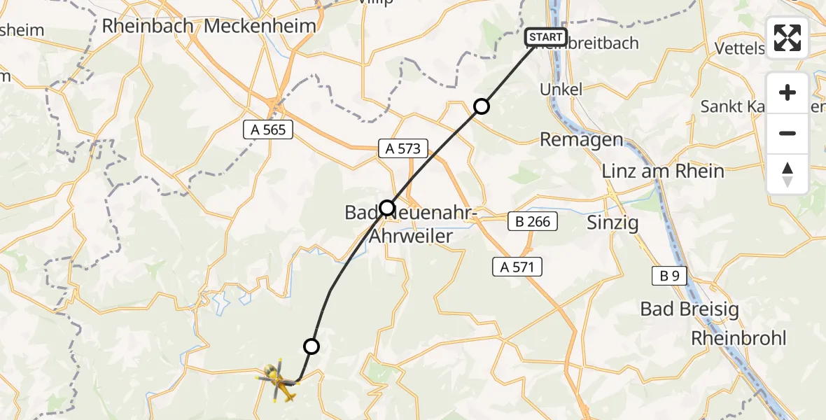 Flugroute Rettungshubschrauber Remagen - Kesseling, 31 Juli 2026, 12:12