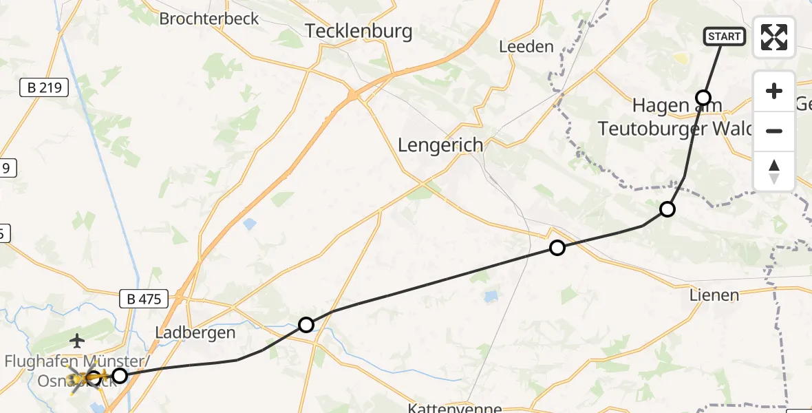 Flugroute Ambulanzhubschrauber Hasbergen - Christoph  Westfalen-ADAC, 31 Juli 2026, 12:27