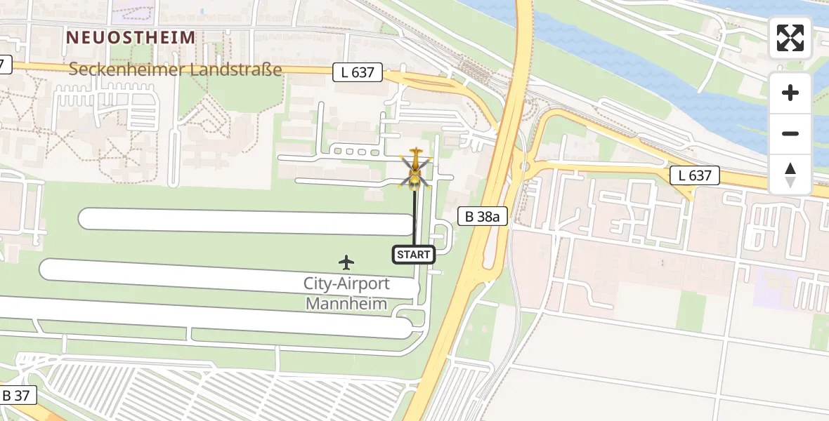 Flugroute Rettungshubschrauber Mannheim-City Flughafen - Mannheim-City Flughafen, 31 Juli 2026, 12:27