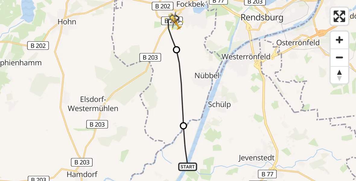 Flugroute Ambulanzhubschrauber Schülp b.Rendsburg - Fockbek, 31 Juli 2026, 12:28