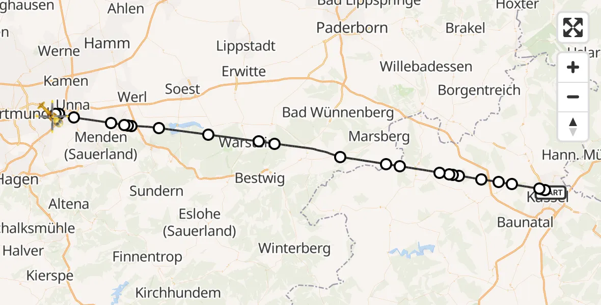 Flugroute Rettungshubschrauber Kassel - Dortmund Flughafen, 31 Juli 2026, 12:29
