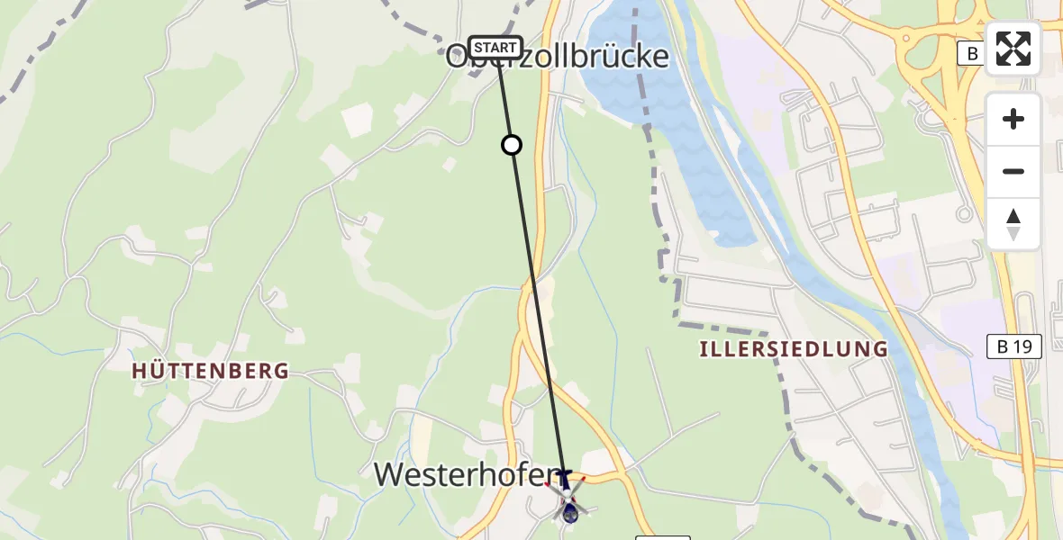 Flugroute Polizeihubschrauber Blaichach - Ofterschwang, 31 Juli 2026, 12:29