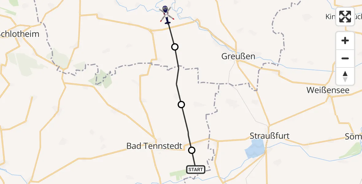 Flugroute Polizeihubschrauber Herbsleben - Greußen, 31 Juli 2026, 12:32