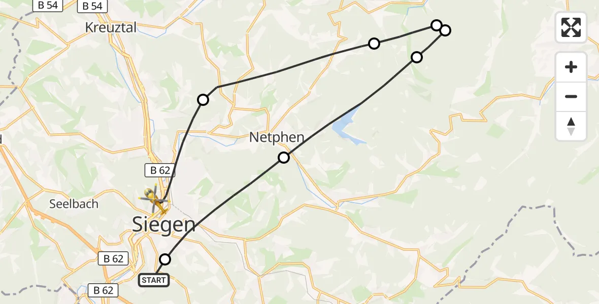 Flugroute Rettungshubschrauber Evangelisches Jung-Stilling Hospital - Siegen, 31 Juli 2026, 12:36