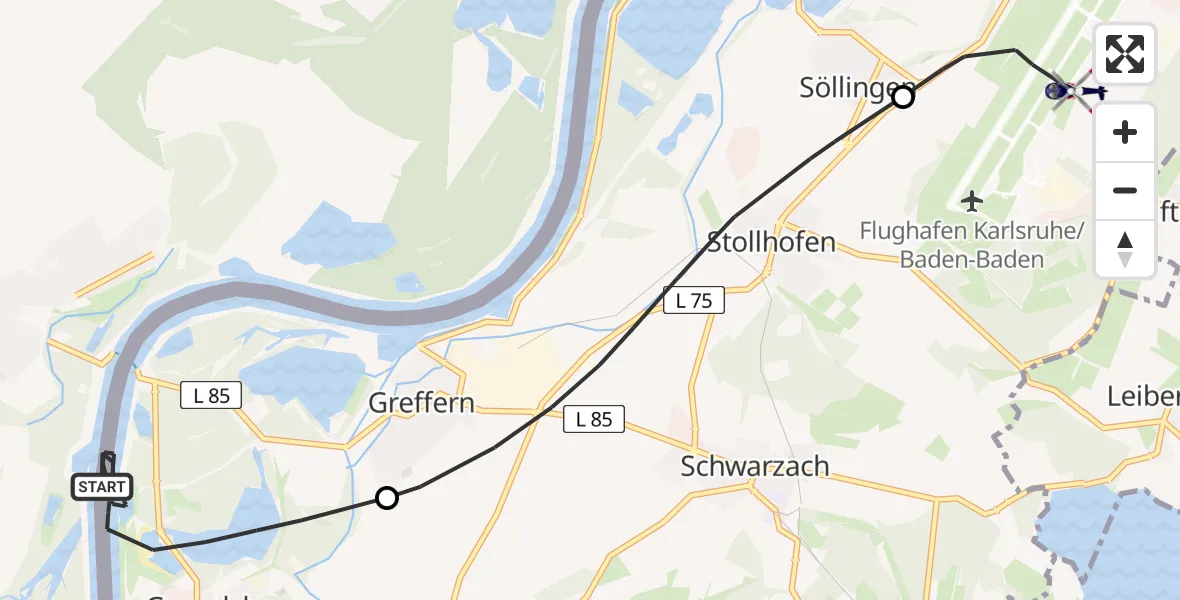 Flugroute Polizeihubschrauber Lichtenau - Karlsruhe Baden-Baden Flughafen, 31 Juli 2026, 12:37