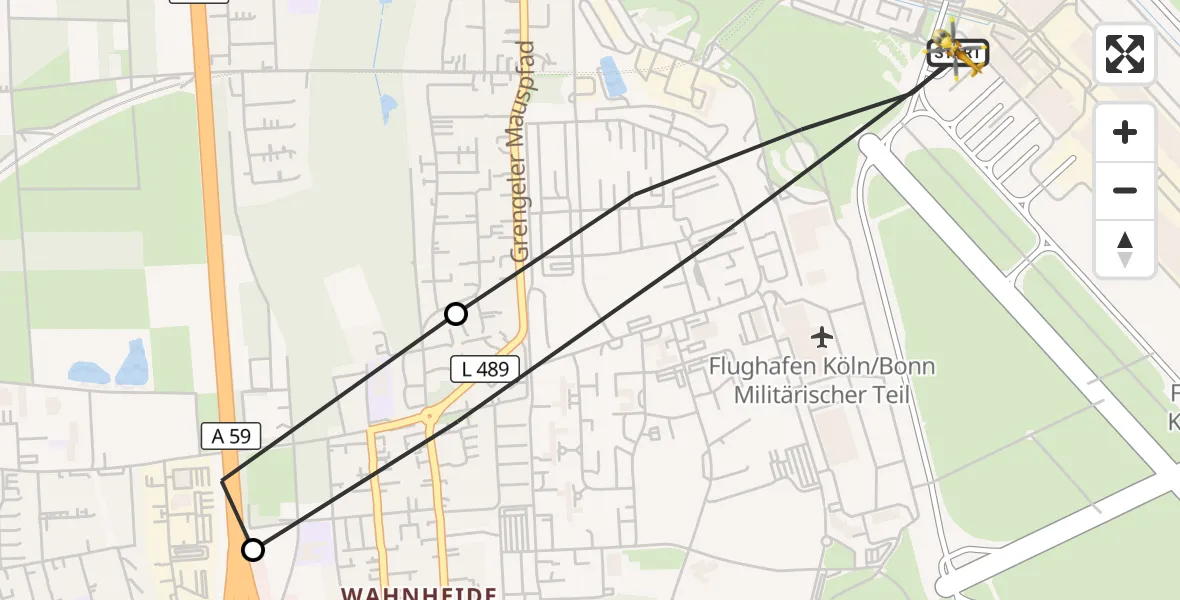 Flugroute Rettungshubschrauber Köln Bonn Flughafen - Köln Bonn Flughafen, 31 Juli 2026, 12:45