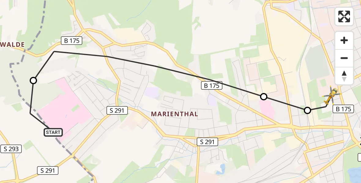 Flugroute Rettungshubschrauber ADAC Air Rescue Station Zwickau Hubschrauberlandeplatz - Zwickau, 31 Juli 2026, 12:47