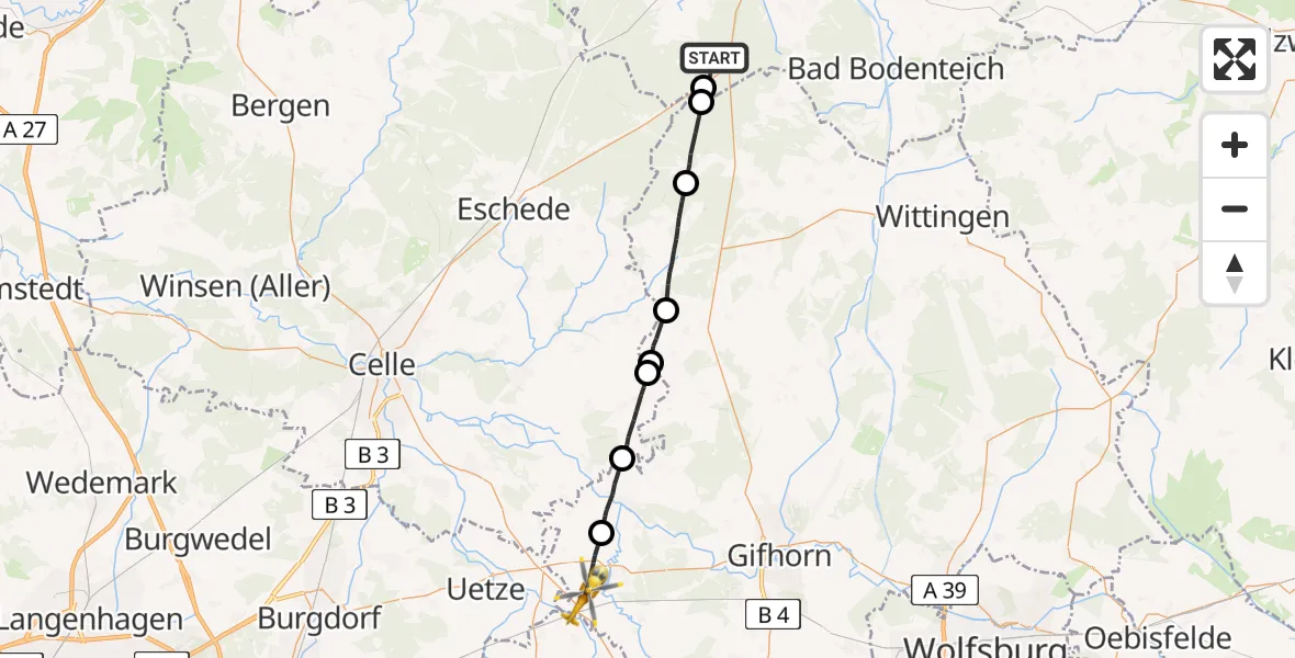 Flugroute Rettungshubschrauber Suderburg - Meinersen, 31 Juli 2026, 12:52