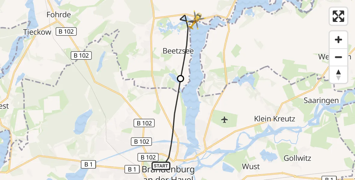 Flugroute Rettungshubschrauber Brandenburg an der Havel - Beetzsee, 31 Juli 2026, 12:57