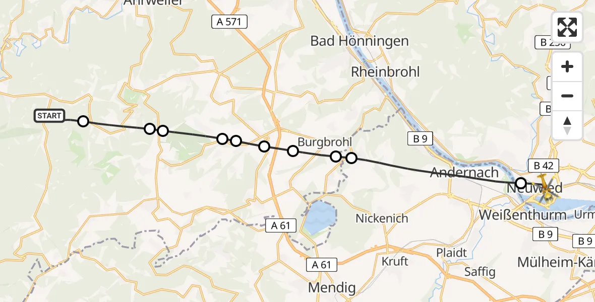 Flugroute Rettungshubschrauber Kesseling - Neuwied, 31 Juli 2026, 12:57