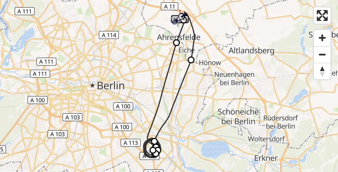 Flugroute Polizeihubschrauber Ahrensfelde Hubschrauberlandeplatz - Ahrensfelde Hubschrauberlandeplatz, 31 Juli 2026, 12:59