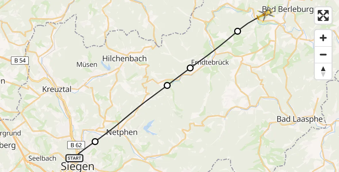 Flugroute Rettungshubschrauber Siegen - Bad Berleburg, 31 Juli 2026, 13:02