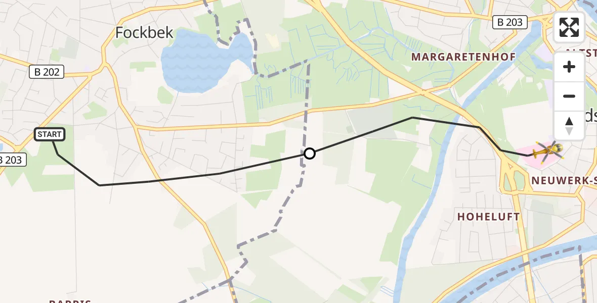 Flugroute Ambulanzhubschrauber Fockbek - Rendsburg, 31 Juli 2026, 13:09