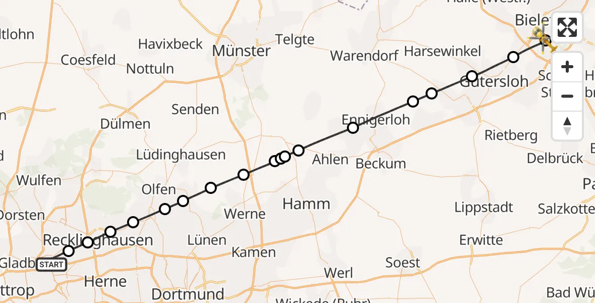 Flugroute Rettungshubschrauber Gelsenkirchen - Luftrettungszentrum Bielefeld, 31 Juli 2026, 13:14