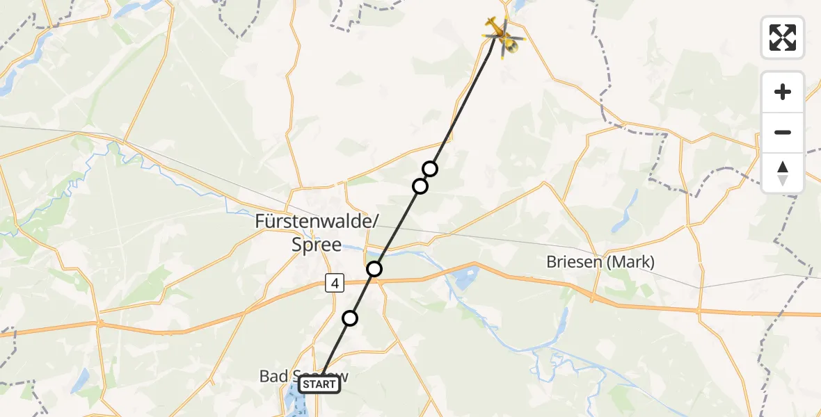 Flugroute Rettungshubschrauber Bad Saarow - Steinhöfel, 31 Juli 2026, 13:27