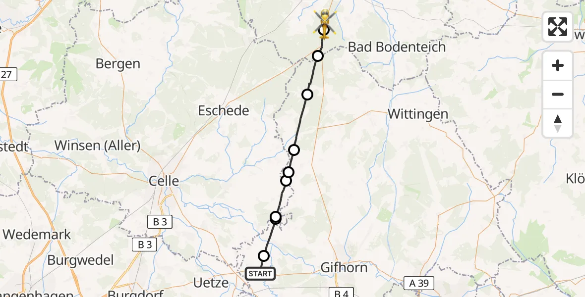 Flugroute Rettungshubschrauber Meinersen - Suderburg, 31 Juli 2026, 13:29