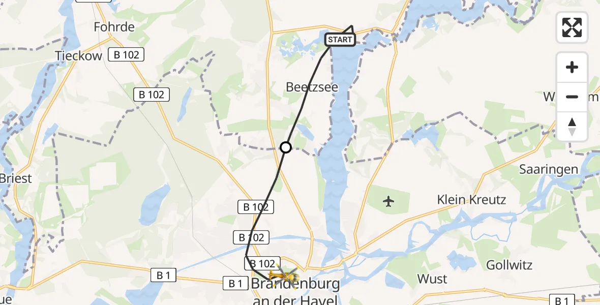 Flugroute Rettungshubschrauber Beetzsee - Brandenburg an der Havel, 31 Juli 2026, 13:31