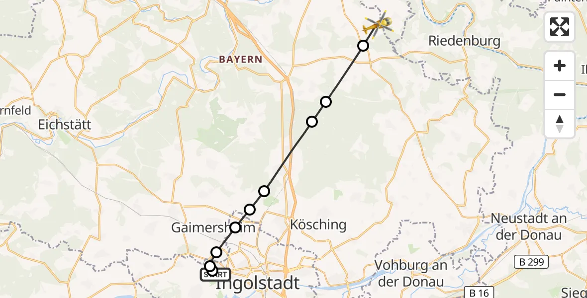 Flugroute Rettungshubschrauber Ingolstadt Hospital - Beilngries, 31 Juli 2026, 13:32