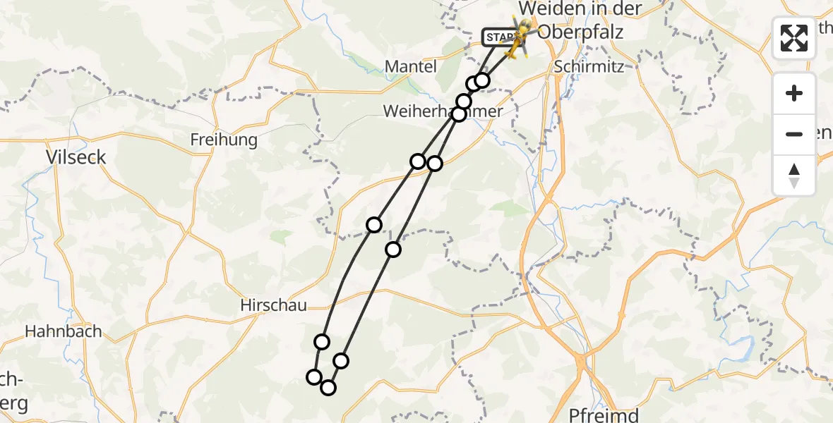 Flugroute Ambulanzhubschrauber Weiden i.d.OPf. - Weiden i.d.OPf., 31 Juli 2026, 14:15