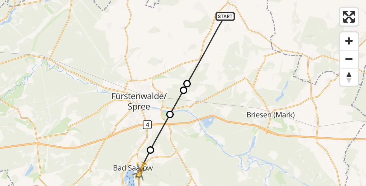 Flugroute Rettungshubschrauber Steinhöfel - Bad Saarow, 31 Juli 2026, 14:15