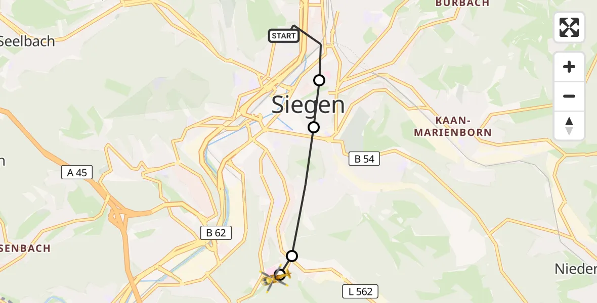 Flugroute Rettungshubschrauber Siegen - Evangelisches Jung-Stilling Hospital, 31 Juli 2026, 14:22