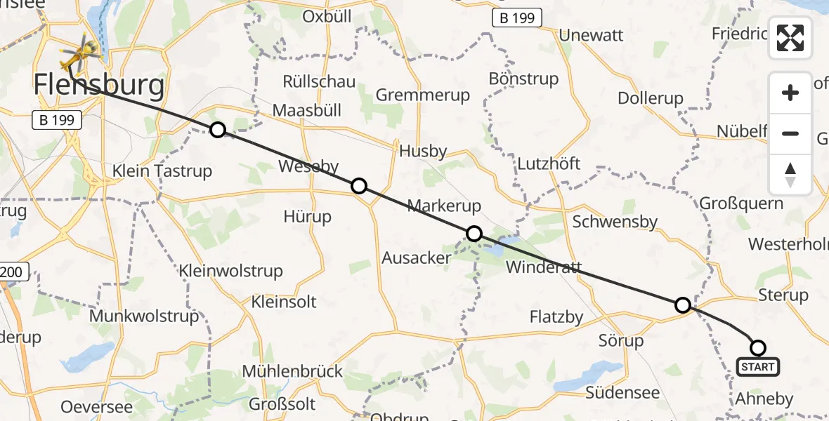 Flugroute Ambulanzhubschrauber Ahneby - Flensburg, 31 Juli 2026, 14:24