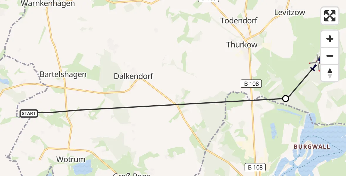 Flugroute Polizeihubschrauber Groß Roge - Thürkow, 31 Juli 2026, 14:33
