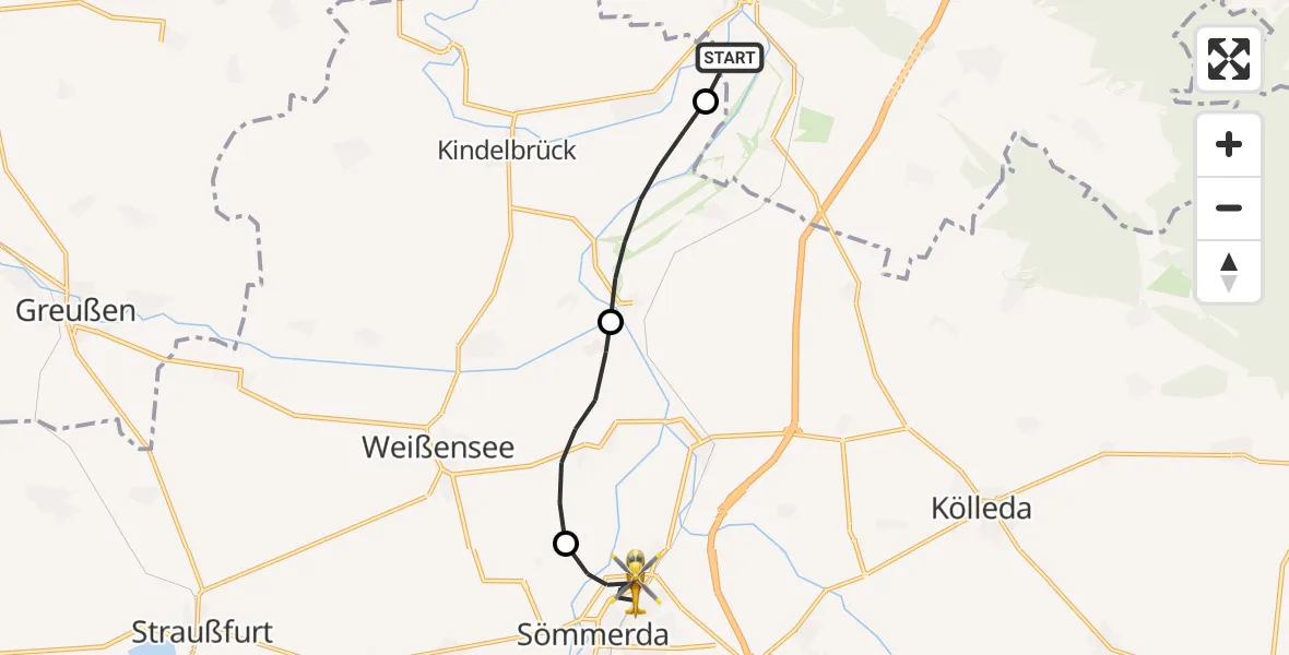Flugroute Rettungshubschrauber An der Schmücke - Sömmerda, 31 Juli 2026, 14:45